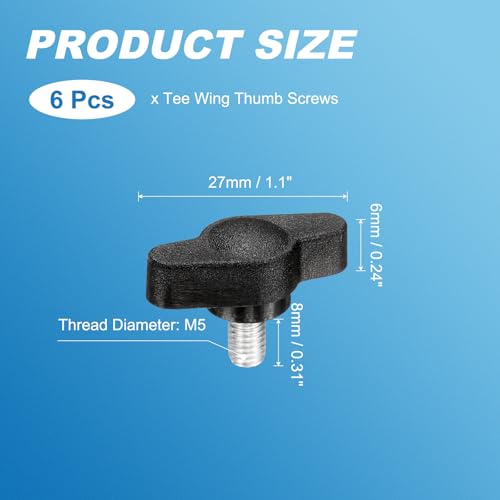 PATIKIL M5 x 8mm Tee Wing Thumb Screws, 6Pcs Carbon Steel Mechanical Handle Bolt Thumb Screws for Remove Replace Hand Clamping Tightening Knobs Power Supply, Black - size: M5 x 8mm