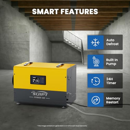145 Pints Commercial Crawl Space Dehumidifier for Basement w/Pump & Drain - color: Yellow