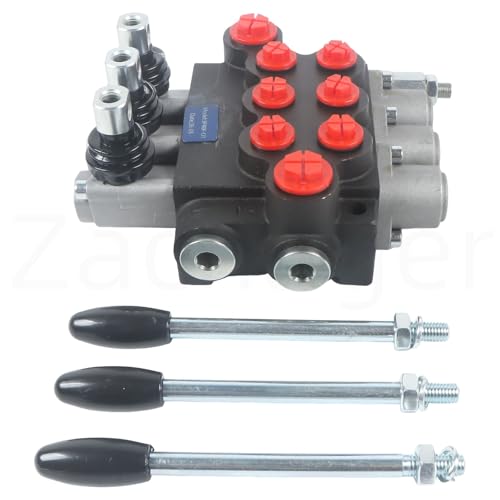 1 Piece Hydraulic Directional Control Valve 3 Spool 11 GPM G Port Adjustable Pressure Relief Lever Handle One-Piece Double Acting Parallel Center 3600 PSI