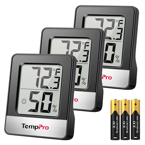 TempPro TP49 3 Pack Digital Hygrometer Indoor Thermometer - color: Black Indoor Thermometer