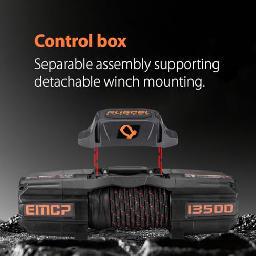 RUGCEL EMCP 13500lb Waterproof Electric Winch – 12V Synthetic Rope with Hawse Fairlead, 2-in-1 Infrared Remote, Auto Clutch & Dual-Color Rope, for Truck/SUV