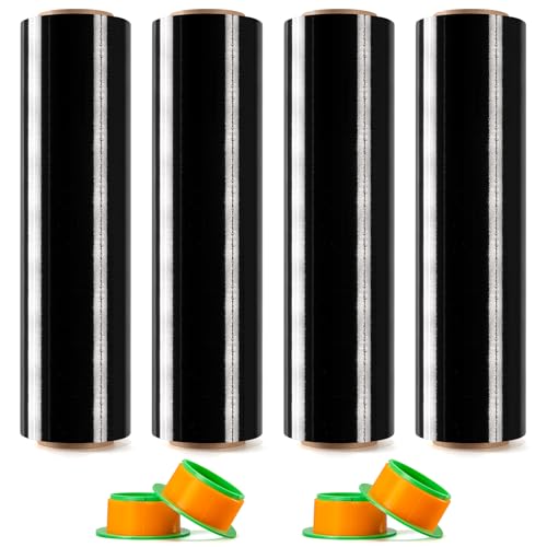 4 Rolls Black Stretch Wrap 18" x 1000FT x 80 Gauge Heavy Duty Film - size: Black, 4 Rolls 18 In x 1000 Ft