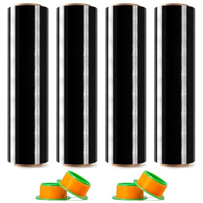 4 Rolls Black Stretch Wrap 18" x 1000FT x 80 Gauge Heavy Duty Film - size: Black, 4 Rolls 18 In x 1000 Ft