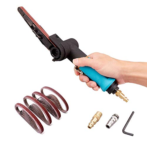 Pneumatic Tool Air Belt Sander,1/4" Air Inlet,Air Belt Sander (3/8" x 13") with 12pc Belts (#40，#60，80#，120#),3/8" Air Belt Grinder For Aluminium, Iron, Steel And Etc. Metal Polishing