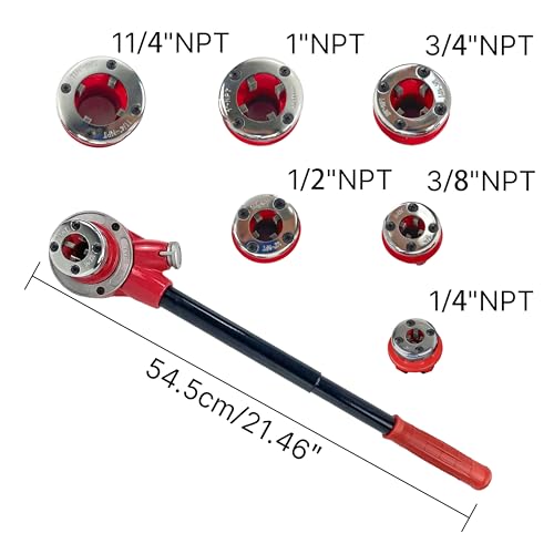 HFS(R Ratchet Pipe Threader Kit - Ratcheting Pipe Threading Tool Set with 6 Dies - size: with 6 Dies