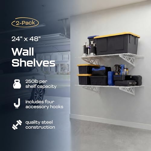 MonsterRax 24x48 White Garage Wall Shelf 2-Pack, 500lb, White - color: White, size: 24"x48"