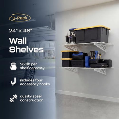 MonsterRax 24x48 White Garage Wall Shelf 2-Pack, 500lb, White - color: White, size: 24"x48"