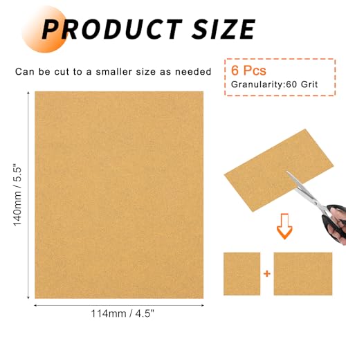 6 Pcs 60 Grit Sandpaper 4.5 x 5.5 Inch Sand Paper Alumina Gold - size: 4.5 x 5.5 Inch(60 Grit)