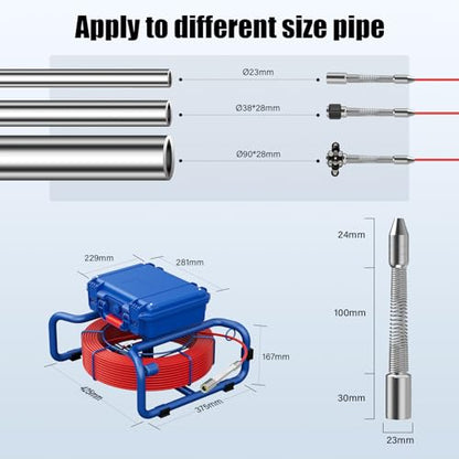 Sewer Camera with Light 165ft/Distance Counter Professional Pipe Inspection Camera 1080P Screen 7mm Thicker Cable - size: 50M
