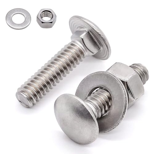 (8 Sets) M10-1.5 x 16mm Stainless Steel Carriage Bolts Screws Kits, Round Head Square Neck Screws, Hex Nuts & Flat Washers, 304 Stainless Steel 18/8, Full Thread - size: M10-1.5 x 16mm