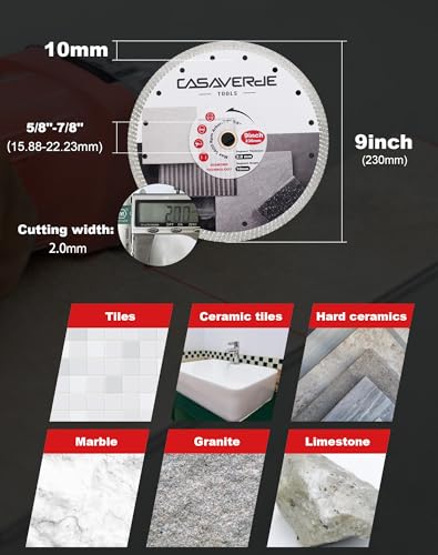 Casaverde Diamond Tile Blade 9" Super Thin Turbo for Hard Tile, Ceramic, Marble, Granite, Porcelain - size: 9 inch
