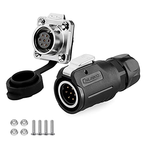 CNLINKO Socket Plug Waterproof M16 7PIN Connector, Male Female 5A DC AC Connector, Signal Adapter for Lighting Outdoor LED Panel(7 PIN) - size: 7-Pin, style: Four-Hole Socket Set