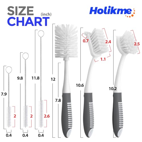 Holikme 6 Pack Dish Brush Set with Bottle Brush, Dish Scrub Brush,Gray - color: Gray
