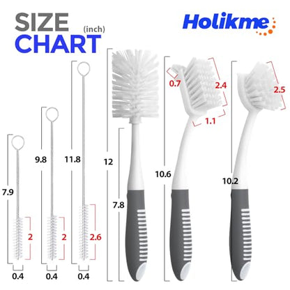 Holikme 6 Pack Dish Brush Set with Bottle Brush, Dish Scrub Brush,Gray - color: Gray