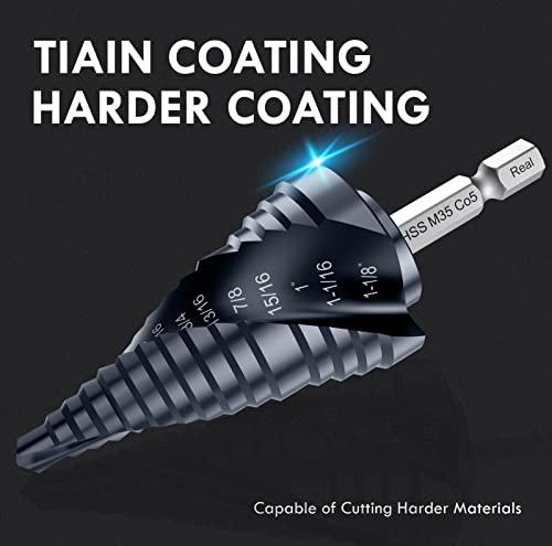 Spiral Flute Cobalt Step Drill Bit M35,Hex Shank Unibit for Metal, Stainless Steel (1/4"-1-1/8") - size: 1/4"-1-1/8"(2 Flute)