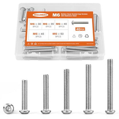 M6 x 30mm 35mm 40mm 45mm 50mm Button Head Socket Cap Screws Bolts 304 Stainless Steel Metric Allen Hex Drive, Machine Fully Threaded, Assortment Kit 40PCS - size: M6 x 30/35/40/45/50mm (40PCS)