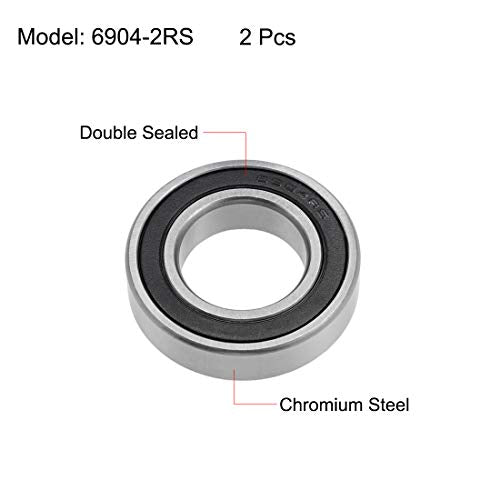 6904-2RS Ball Bearings 20x37x9mm Double Sealed Chrome Steel Z2 ABEC1 2pcs - size: 20x37x9mm