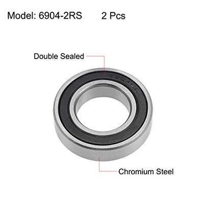 6904-2RS Ball Bearings 20x37x9mm Double Sealed Chrome Steel Z2 ABEC1 2pcs - size: 20x37x9mm