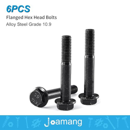 M10 x 90mm 6Pcs Flanged Hex Head Bolts, M10 x 1.5 Bolts, Flange Hexagon Head Screws, 10.9 Grade Alloy Steel, Black Oxide Finish, Metric Machine Threaded, Half Thread - size: M10 x 90mm(6PCS)