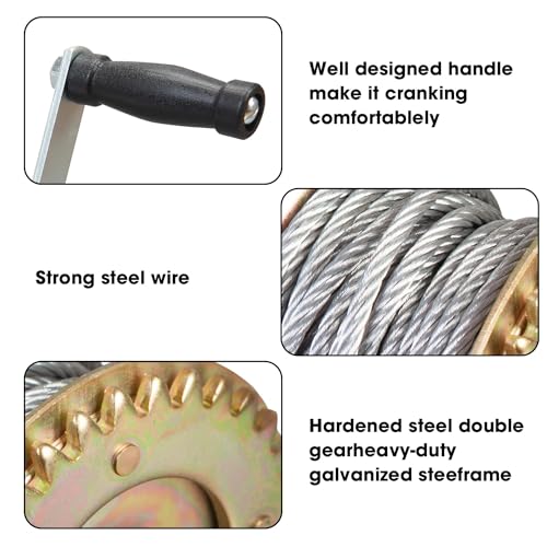 BIG RED ATRT1061CR Torin 600lbs Capacity Manual Hand Crank Winch with 26.3FT Steel Cable (Pack of 6) - size: 600 lbs (Pack of 6), style: Steel Cable