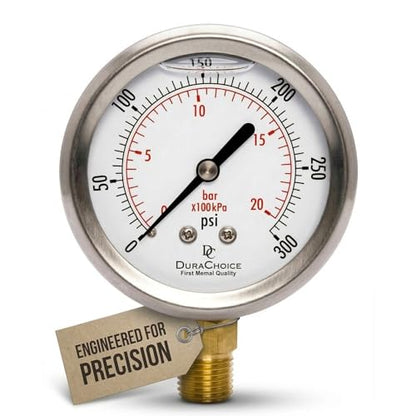 2-1/2" Oil Filled Pressure Gauge, Stainless Steel Case, 0-300 PSI, 1/4" NPT - size: [0-300 PSI]