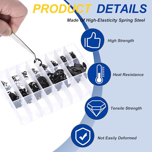550Pcs M1.5-M15 External Retaining Ring E Clip Snap Rings - size: M1.5-M15