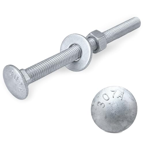 3/8" x 5" Carriage Bolt Kit 50 Pack, Grade 307A, Hot Dip Galvanized Carriage Bolt Set, Rust Resistance, Includes Hex Nuts & Flat Washers - size: 3/8 x 5