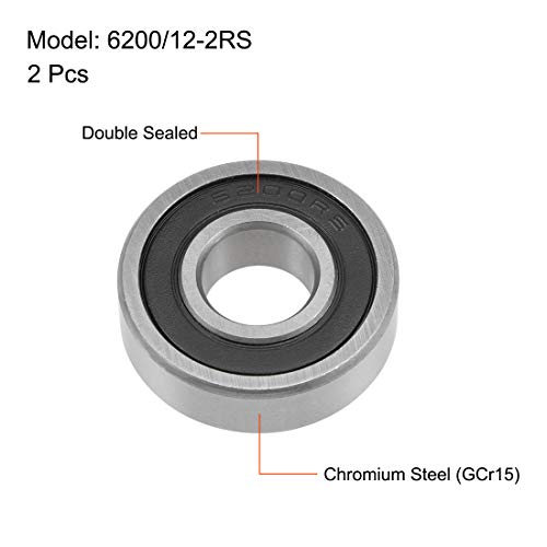 uxcell 6200/12-2RS Deep Groove Ball Bearings 12mm x 30mm x 9mm Double Sealed Chrome Steel P0(ABEC1) 2pcs - size: 12x30x9mm