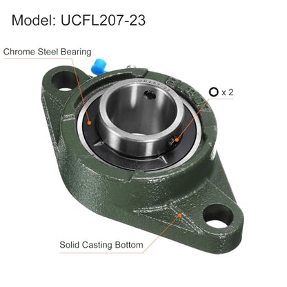 uxcell 2pcs UCFL207-23 Pillow Block Bearings 1-7/16 inch Bore Self Alignment, Solid Cast Iron Base Mounted Chrome Steel Bearings - size: UCFL207-23