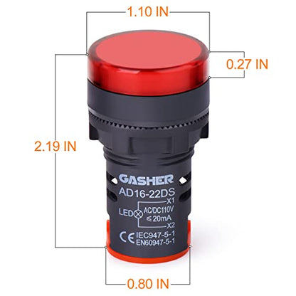 GASHER 12V/24V/110V 20mA Energy Saving Indicator Light Mounting Hole Size 22mm (7/8 Inch) Red Green Yellow (110V) 6 Pcs - style: 110V
