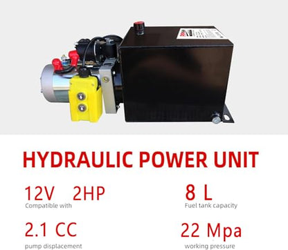 Single Acting Hydraulic Pump 8 Quart Hydraulic Power Units 12V DC Hydraulic Pump SAE #6 Connector for Dump Trailer Car Lifting - size: TD-S-YYDLDY-8