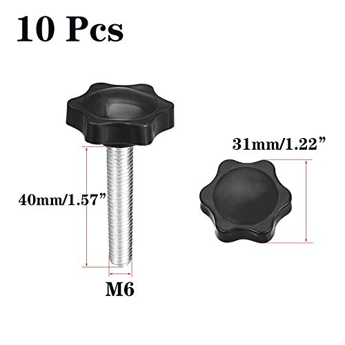10 Pcs Clamping Screw Knob,Plastic Hex Clamping Hand Knob Gripandles Screw Knobs Quick Removal Handgrips Star Knob Male Thread（M6-1.0x40mm） - size: M6-1.0x40mm