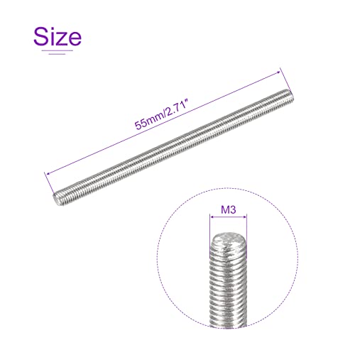 DMiotech 20 Pack M3 x 55mm Fully Threaded Rod 304 Stainless Steel Right Hand Threads Rod Bar Studs Clamps and U-Bolts - size: M3 x 55mm