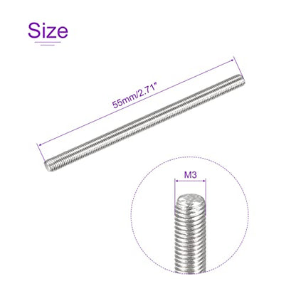 DMiotech 20 Pack M3 x 55mm Fully Threaded Rod 304 Stainless Steel Right Hand Threads Rod Bar Studs Clamps and U-Bolts - size: M3 x 55mm