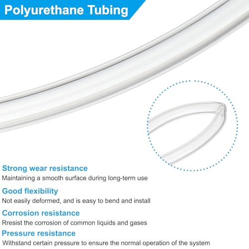 Pneumatic Tubing 5/32" OD 39ft, 4mm OD 2.5mm ID PU Air Line Pipe Tube for Air Compressor Fitting or Fluid Transfer, Clear