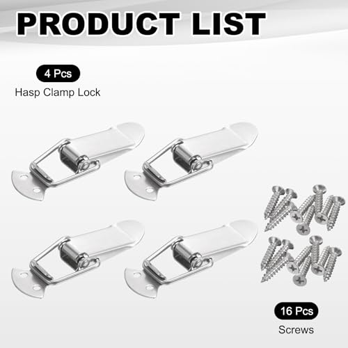 PATIKIL 4 Pcs Stainless Steel Spring Loaded Toggle Latch, 3" Tool Box Catch Hasp Clamp Lock with Mounting Screws for Cabinet Door Barn Wooden Case Chest - size: 3 Inch