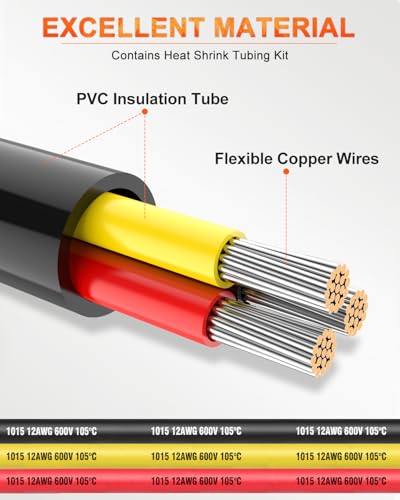 NAOEVO 12 Gauge Wire 3 Conductor, 12 Gauge Automotive Wire 12V Cable, 30FT - size: 30ft, style: 3C-12AWG