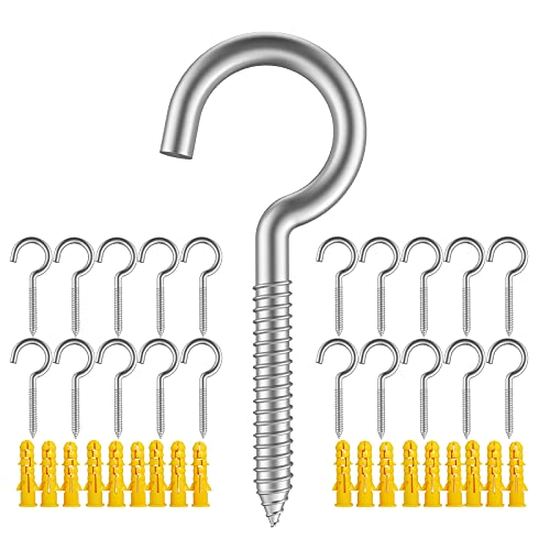 20pc 304 Stainless Steel Heavy Duty Screw Hooks, 2" Eye Bolts, Indoor/Outdoor, Wall, Wood, PVC - size: 2"X20PCS