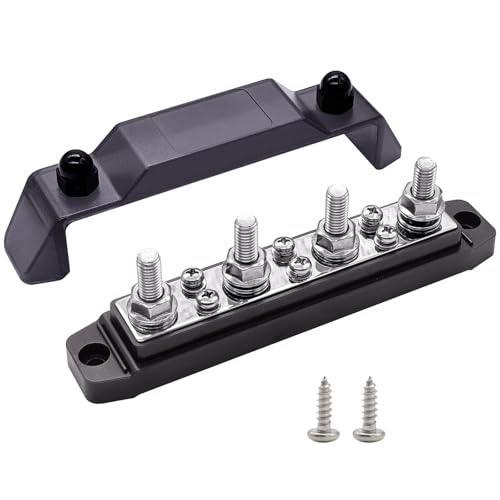 Ampper 4 x M8 Posts Power Distribution Block BusBar 6 M4 Screws, 6.3" Black - color: Black, size: 4M8+6M4