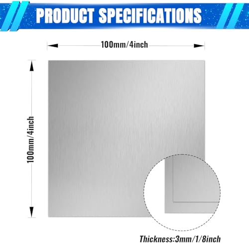 3mm Stainless Steel Sheet 4x4 Inch, 430 Magnetic Stainless Steel Plate, 11 Gauge Metal Sheet for Wall, DIY, Crafts, Jewelry, Electrical Repair (2 Pack) - size: 4" x 4"-11 Gauge(3mm)