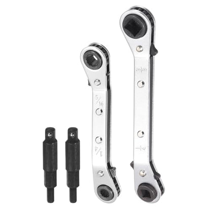 HARFINGTON 4pcs HVAC Service Wrench Set 1/4" 5/16" 3/16" 3/8" 25° 16-Teeth Air Conditioner Valve Reversible Ratchet Wrench with Hexagon Bit Adapter for Refrigeration Equipment Repair, Silver - color: Silver