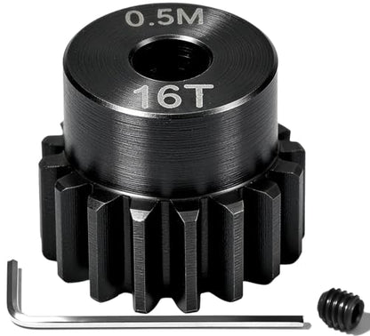 Hardened Steel 0.5M Pinion Gear 16T 2.3mm Shaft for RC Car/Helicopter Upgrade, Compatible with ARRMA 1/14 Typhoon 1/16 Mojave 1/18 Granite, Losi 1/12, 0.5Mod 13T-27T Gear for Brushed Brush-less Motors - size: 16T