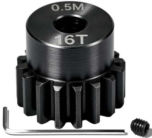 Hardened Steel 0.5M Pinion Gear 16T 2.3mm Shaft for RC Car/Helicopter Upgrade, Compatible with ARRMA 1/14 Typhoon 1/16 Mojave 1/18 Granite, Losi 1/12, 0.5Mod 13T-27T Gear for Brushed Brush-less Motors - size: 16T