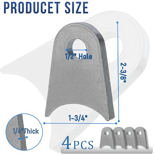Weld on Tabs, Axle Weld on Shock Mounts, 1/2" Hole, 1/4" Thick, 4 Pcs - color: 1.5" Axle Mount-1/4" Thick Uncoated