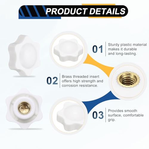 HARFINGTON Star Knob M10 Female Thread 38mm Head Brass Insert White 3pcs - color: White, size: M10 x 38mm