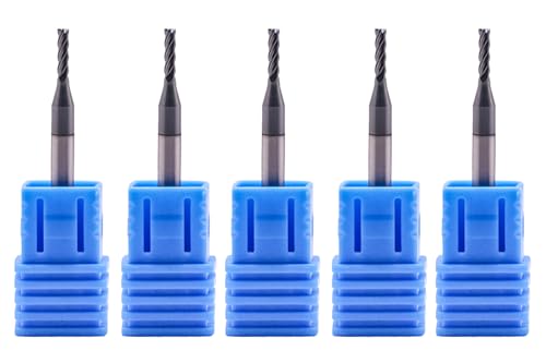 4 Flute Solid Carbide Square End Mill Set(5Pcs, 1/16"), AlTiN Coated - size: 1/16"