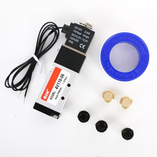 RIH Pneumatics Solenoid Valve 4V110-06 12V/24V/110V Series Single Coil Pilot-Operated Electric 2 Position 5 Way Connection Type (DC12V/Out of line, 1/8"NPT) - size: DC12V/Out of line, style: 1/8"NPT