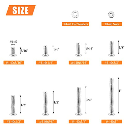 HELIFOUNER 250 Pieces #4-40 x 3/16" 1/4" 5/16" 3/8" 1/2" 5/8" 3/4" 1", Button Head Socket Cap Screws Bolts Washers Nuts Kit, Coarse Thread, Fully Machine Threaded, 304 Stainless Steel - size: #4-40, style: Button Head