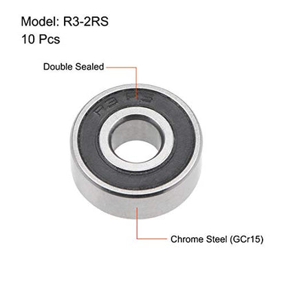 uxcell R3-2RS Deep Groove Ball Bearing 3/16-inchx1/2-inchx0.196-inch Sealed Z2 Lever Bearings 10pcs - size: 3/16"x1/2"x10/51"