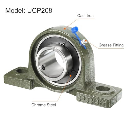 uxcell 2 Pcs UCP208 Pillow Block Bearings 40mm Bore Self Alignment, Solid Cast Iron Base Mounted Chrome Steel Bearings - size: UCP208